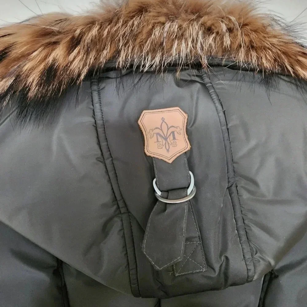 Mackage Long Coat Harley Army Khaki Raccoon Rabbit Down Filled Leather L - Picture 3 of 16